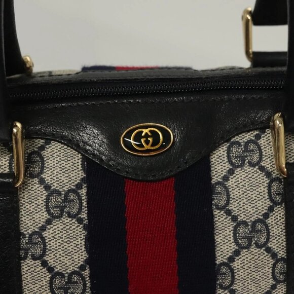 GUCCI GG Supreme Sherry Line Hand Bag PVC Navy Gold Red 69 02 006 Auth 136050 - Picture 10 of 16